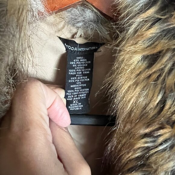 Moda International Victoria's Secret Tan Faux Fur Trim Longline Wool Peacoat XL - Picture 8 of 13